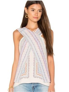 BCBGMaxAzria White Multi-Color Lace Overlay Sleeveless Top